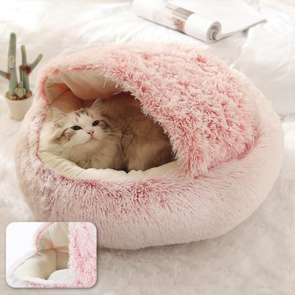 Pet Dog Cat Bed Round Plush Cat Warm Bed House Soft Long Plush Bed For Small Dogs For Cats Nest 2 In 1 Cat Bed - Image 15