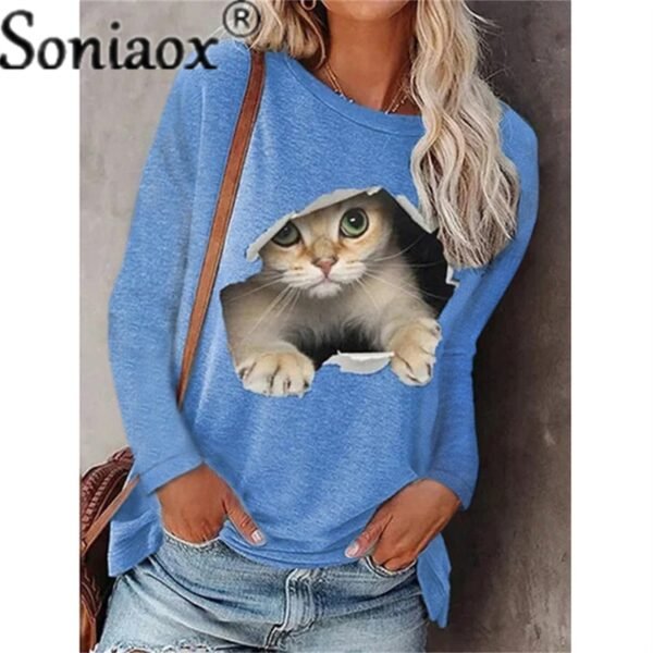 Women Long Sleeve Casual T-Shirt New Autumn O-Neck Printed Loose Tops Cartoons Funny Cats T-Shirt Fashion Lady Streetwear - Image 12