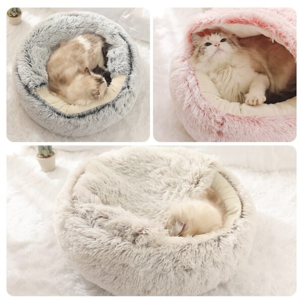 Pet Dog Cat Bed Round Plush Cat Warm Bed House Soft Long Plush Bed For Small Dogs For Cats Nest 2 In 1 Cat Bed - Image 5