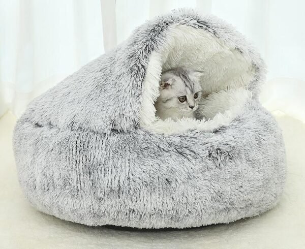 Pet Dog Cat Bed Round Plush Cat Warm Bed House Soft Long Plush Bed For Small Dogs For Cats Nest 2 In 1 Cat Bed - Image 8