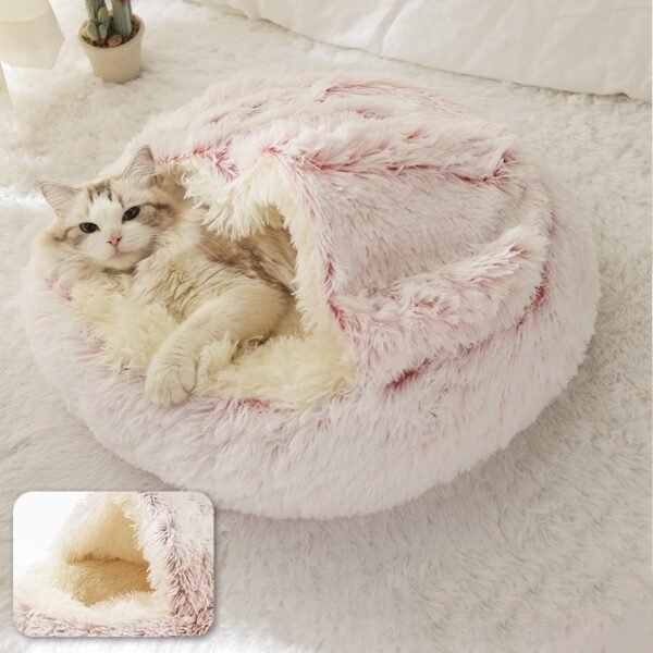 Pet Dog Cat Bed Round Plush Cat Warm Bed House Soft Long Plush Bed For Small Dogs For Cats Nest 2 In 1 Cat Bed - Image 13