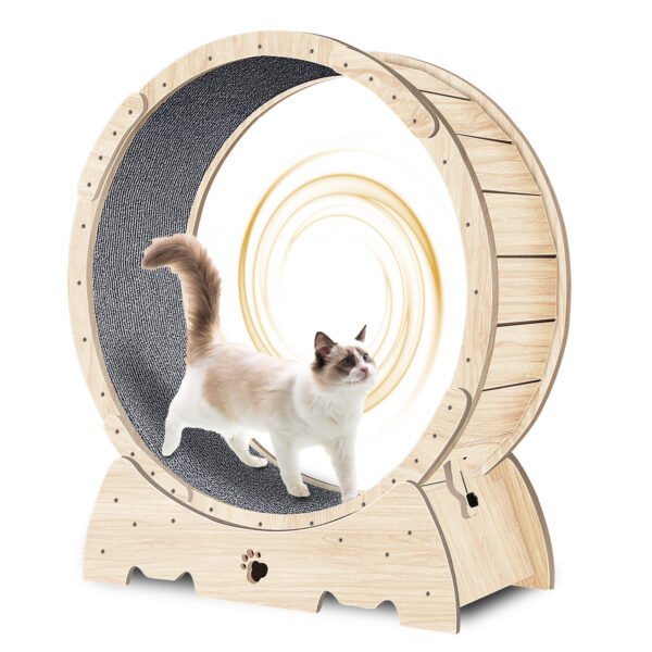 Cat Exercise Wheel for Indoor Cats, Cat Running Wheel with Carpeted Runway 37" Natural Wood Color - Image 2