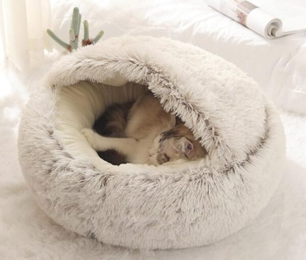 Pet Dog Cat Bed Round Plush Cat Warm Bed House Soft Long Plush Bed For Small Dogs For Cats Nest 2 In 1 Cat Bed