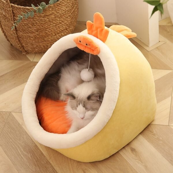 Sweet Cat Bed Warm Pet Basket Cozy Kitten Lounger Cushion Cat House Tent Very Soft Small Dog Mat Bag For Washable Cave Cats Beds - Image 7