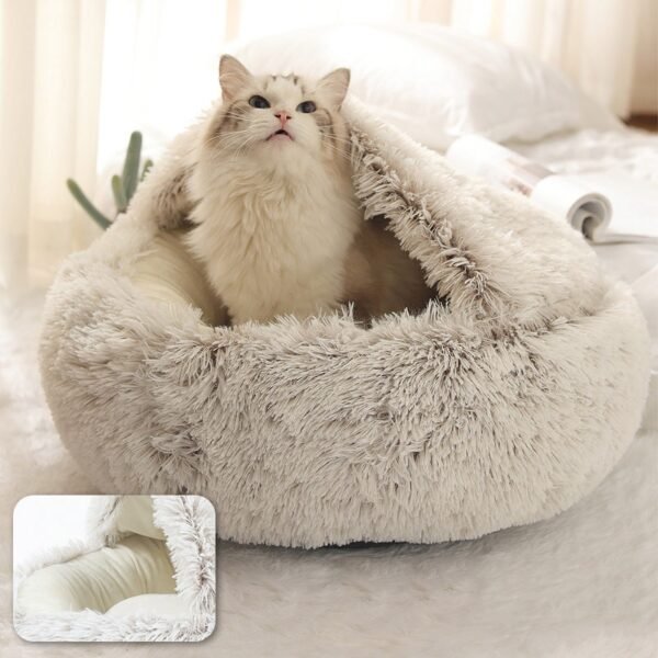 Pet Dog Cat Bed Round Plush Cat Warm Bed House Soft Long Plush Bed For Small Dogs For Cats Nest 2 In 1 Cat Bed - Image 17