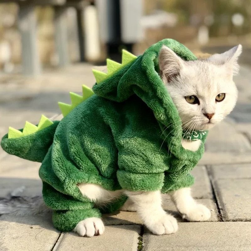 Pet Cat Clothes Funny Dinosaur Costumes Coat Winter Warm Fleece Cat Clothing For Small Cats Kitten Hoodie Puppy Dog Clothes