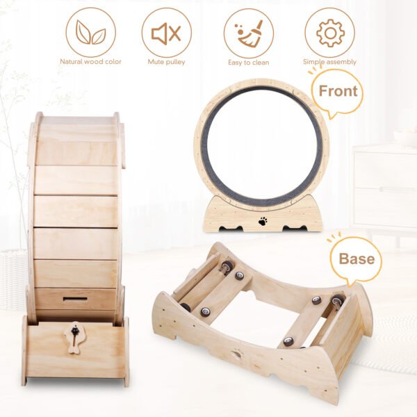 Cat Exercise Wheel for Indoor Cats, Cat Running Wheel with Carpeted Runway 37" Natural Wood Color - Image 11