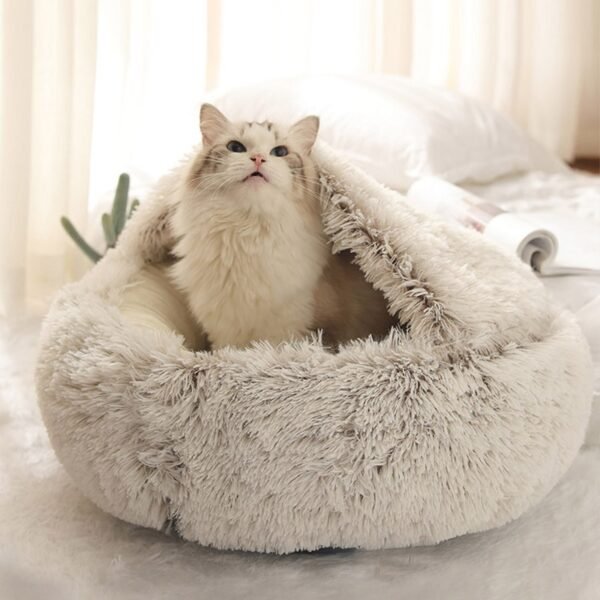 Pet Dog Cat Bed Round Plush Cat Warm Bed House Soft Long Plush Bed For Small Dogs For Cats Nest 2 In 1 Cat Bed - Image 2