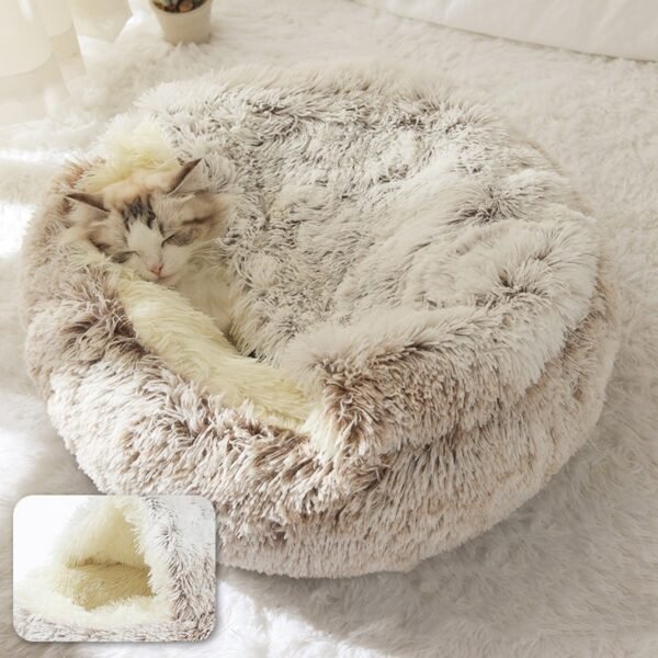 Pet Dog Cat Bed Round Plush Cat Warm Bed House Soft Long Plush Bed For Small Dogs For Cats Nest 2 In 1 Cat Bed - Image 16