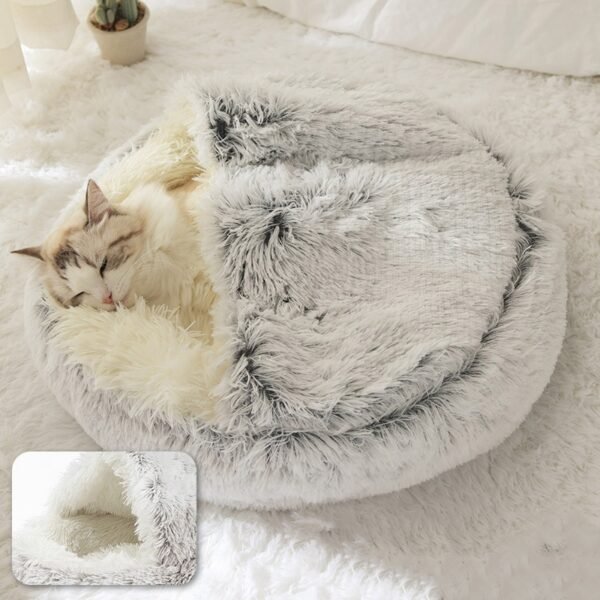 Pet Dog Cat Bed Round Plush Cat Warm Bed House Soft Long Plush Bed For Small Dogs For Cats Nest 2 In 1 Cat Bed - Image 18