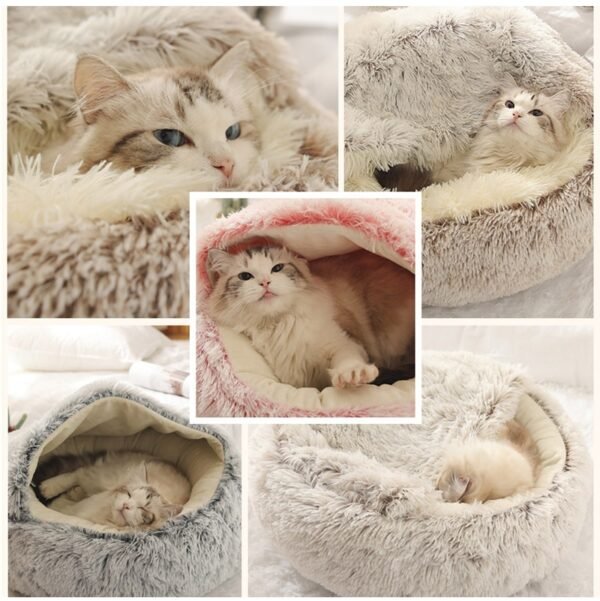 Pet Dog Cat Bed Round Plush Cat Warm Bed House Soft Long Plush Bed For Small Dogs For Cats Nest 2 In 1 Cat Bed - Image 6