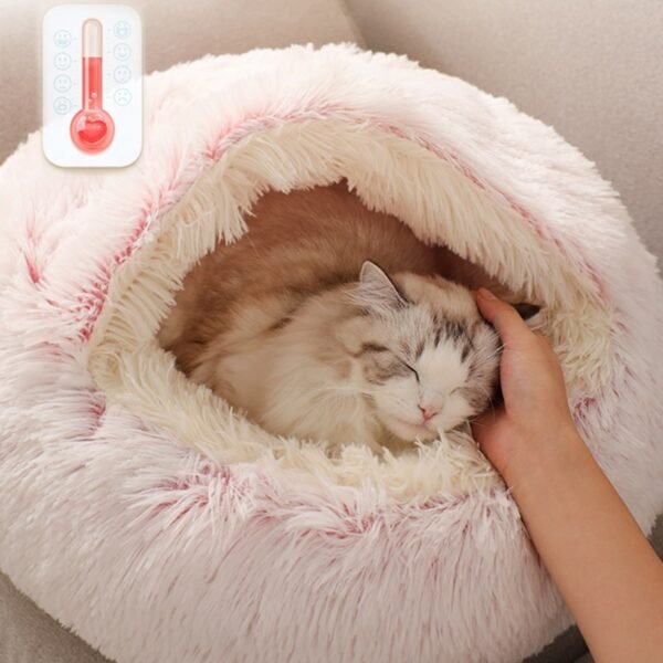 Pet Dog Cat Bed Round Plush Cat Warm Bed House Soft Long Plush Bed For Small Dogs For Cats Nest 2 In 1 Cat Bed - Image 4