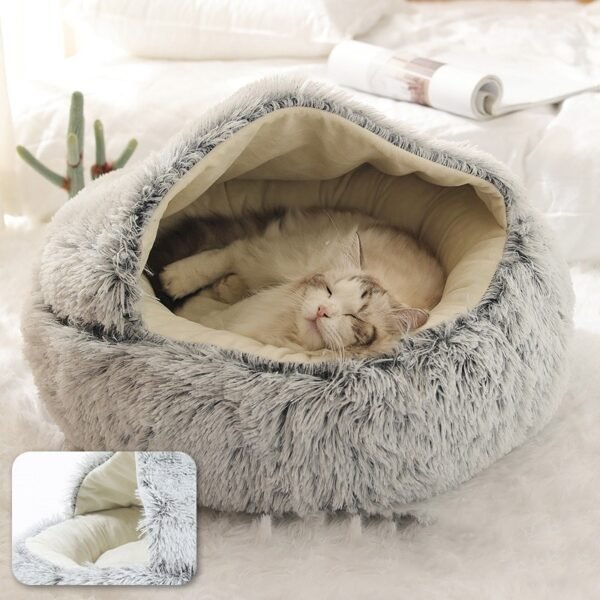 Pet Dog Cat Bed Round Plush Cat Warm Bed House Soft Long Plush Bed For Small Dogs For Cats Nest 2 In 1 Cat Bed - Image 14