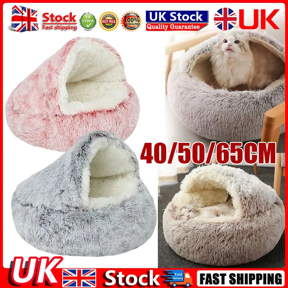 Pet Cat Round Plush Kitten Warm Sleeping Nest Bed Cat Igloo Cave House