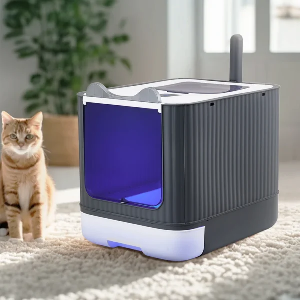 Tieker fully enclosed large cat litter box flip cover splash-proof cat litter box UV light cat toilet with cat litter scoop - Image 2