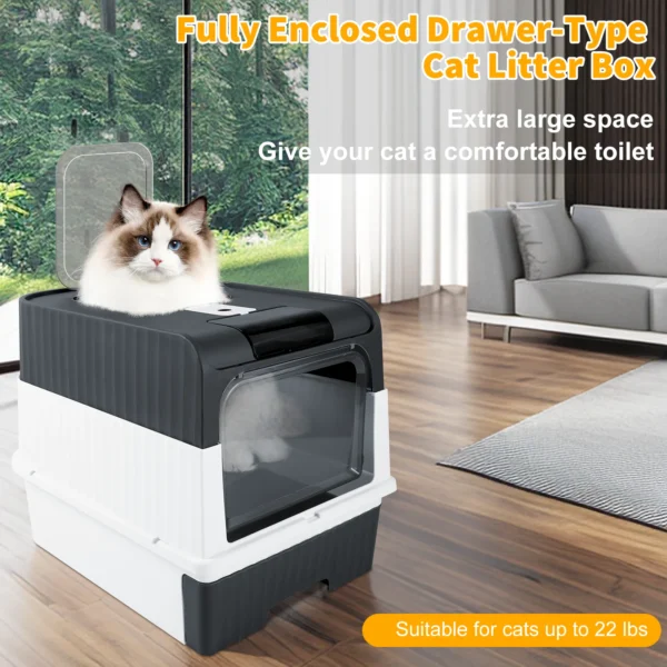 Extra Large Enclosed Drawer Type  Cat Litter Box, Removable Automatic Self-Cleaning Anti-Splashing Square Pet Toilet - Image 5