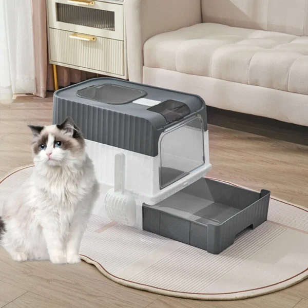 Extra Large Enclosed Drawer Type  Cat Litter Box, Removable Automatic Self-Cleaning Anti-Splashing Square Pet Toilet - Image 4
