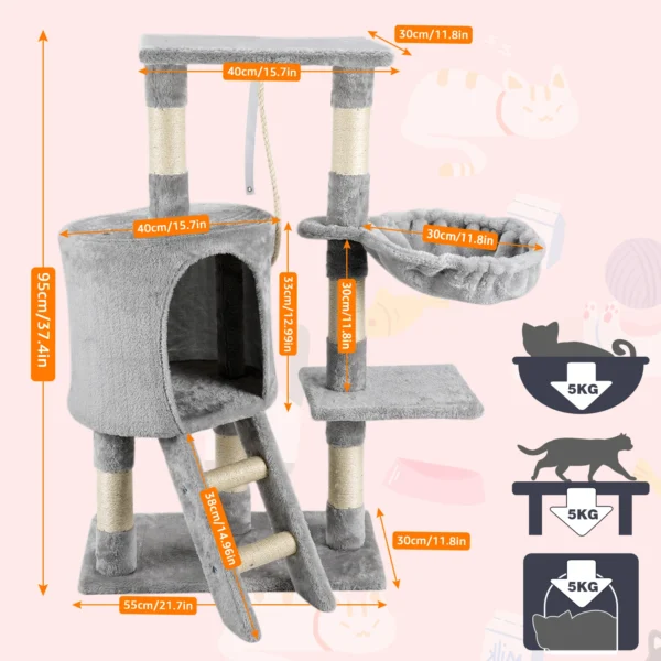 SKSBTF Multi-Level Cat Tree Tower Cats Condo With Scratching Post For Kitten Cat House Indoor Top Perches Padded Cozy Hammock - Image 6