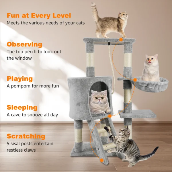 SKSBTF Multi-Level Cat Tree Tower Cats Condo With Scratching Post For Kitten Cat House Indoor Top Perches Padded Cozy Hammock - Image 4