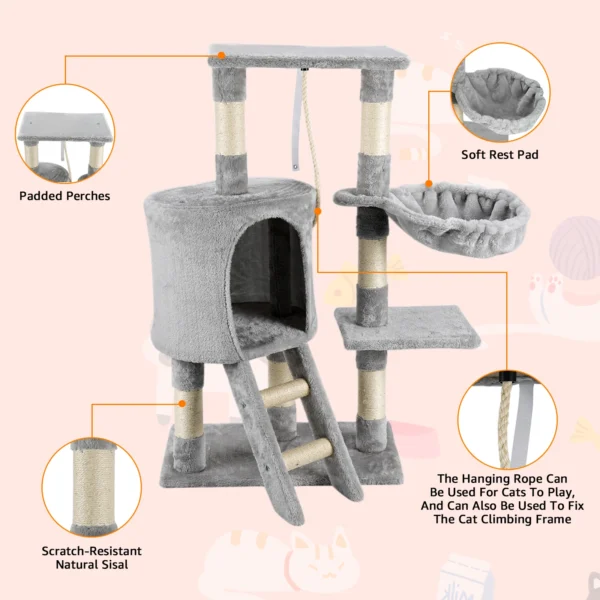 SKSBTF Multi-Level Cat Tree Tower Cats Condo With Scratching Post For Kitten Cat House Indoor Top Perches Padded Cozy Hammock - Image 2