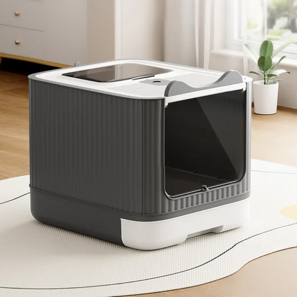 Tieker fully enclosed large cat litter box flip cover splash-proof cat litter box UV light cat toilet with cat litter scoop - Image 6
