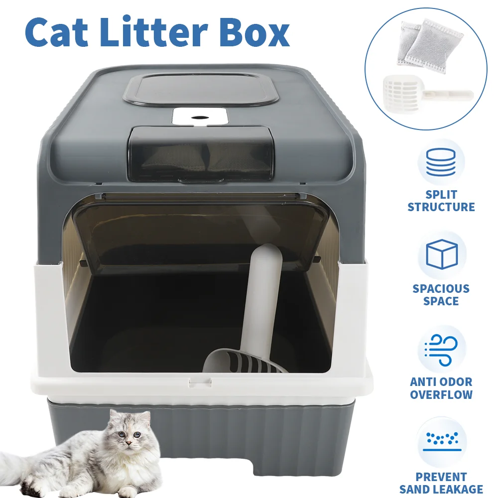 Extra Large Enclosed Drawer Type  Cat Litter Box, Removable Automatic Self-Cleaning Anti-Splashing Square Pet Toilet