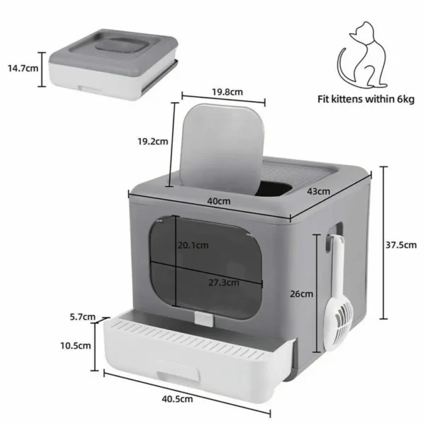 Cat Litter Box with Scoop and Tray Sifting Enclosed Foldable Kitten Toilet Detachable Poop Top Front Entry Pet Supplies - Image 5