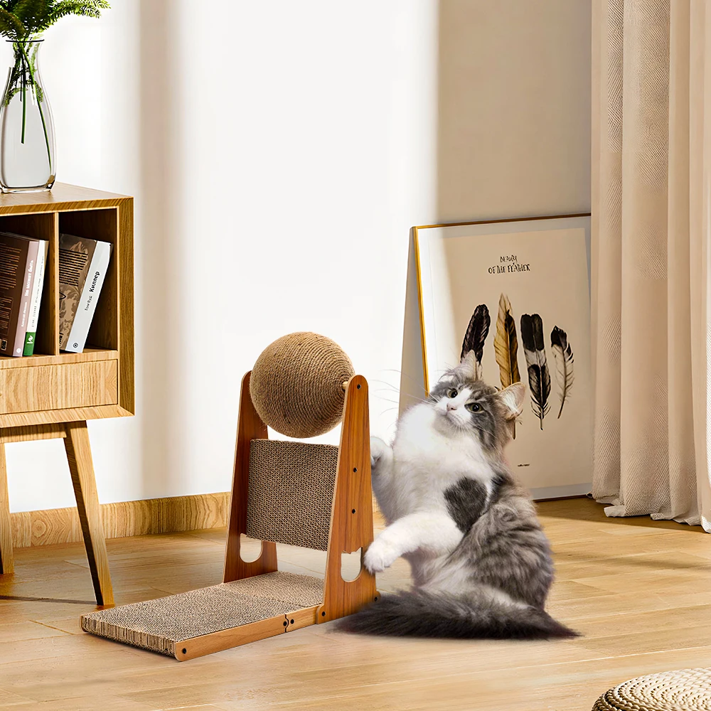 Voltsify L-Shaped Cat Scratcher with Cat Scratching Ball Cat Cardboard House Cat Toys