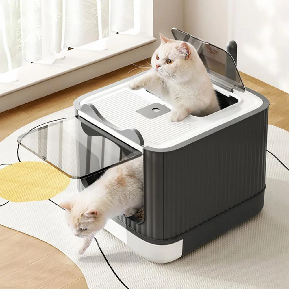Tieker fully enclosed large cat litter box flip cover splash-proof cat litter box UV light cat toilet with cat litter scoop